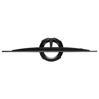 Ansicht von oben auf einen flachen Curved-Monitor, der von einer kreisförmigen Basis gehalten wird.