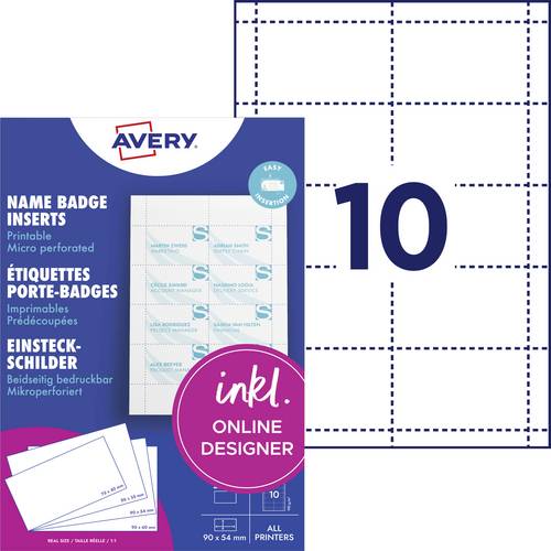 Avery-Zweckform L4727-20 Einsteckschild Namensschild 90 mm x 54 mm Weiß