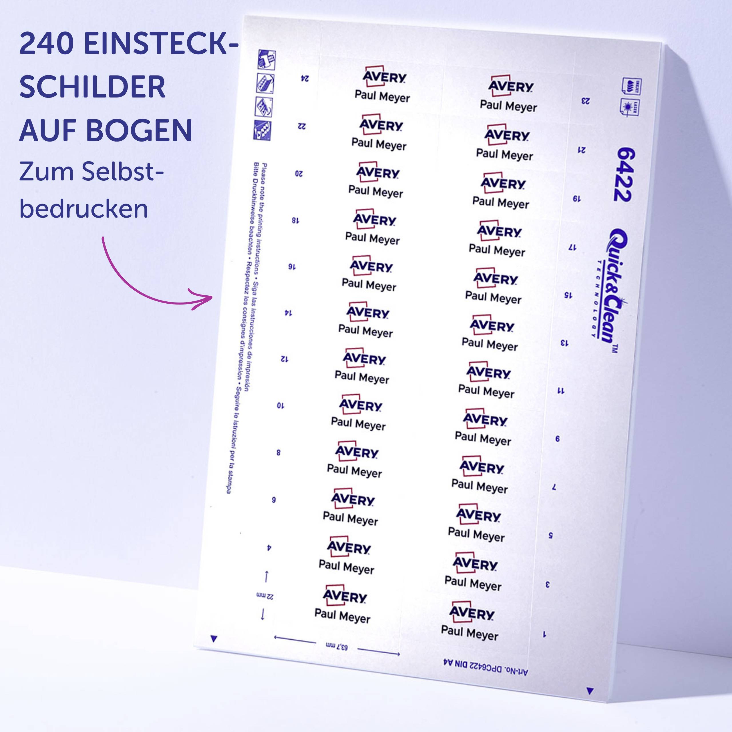 Avery-Zweckform DPC6422A-10 Einsteckschild Namensschild 64 mm x 22 mm Weiß-5