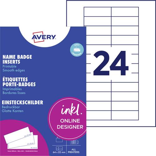 Avery-Zweckform DPC6422A-10 Einsteckschild Namensschild 64 mm x 22 mm Weiß