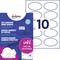 Packung mit Avery Selbstklebeetiketten für Namen mit 10 weißen Etiketten pro Blatt für Laserdrucker, mit Online-Designer-Zugang.