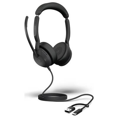 Ein schwarzes Over-Ear-Headset mit Mikrofon und USB-Anschluss.