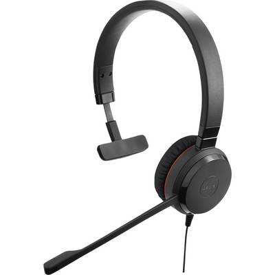 Kabelgebundenes schwarzes Headset mit verstellbarem Mikrofonarm und gepolstertem Ohrpolster, geeignet für PC und Mobilgeräte.