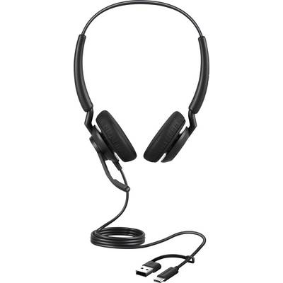 Schwarzer USB-Kopfhörer mit gepolsterten Ohrmuscheln und verstellbarem Mikrofon, geeignet für Computer und Laptops.