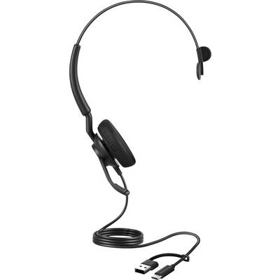 Schwarzes, einseitiges Headset mit USB-Anschluss und flexiblem Mikrofonarm. Ideal für Telefonkonferenzen oder PC-Nutzung.