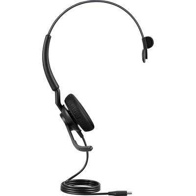 Einseitiges Headset mit USB-C-Anschluss. Schwarzes Design, flexibler Bügel mit einem Ohrpolster. Geeignet für Anrufe und Audio.