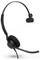 Ein schwarzes, einseitiges Headset mit einem Mikrofonarm und Polsterung am Ohrstück. Designed für professionelle Kommunikation.