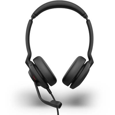 Ein schwarzes Headset mit Mikrofon, das von oben hängt. Geeignet für Telefonate oder das Anhören von Audio.