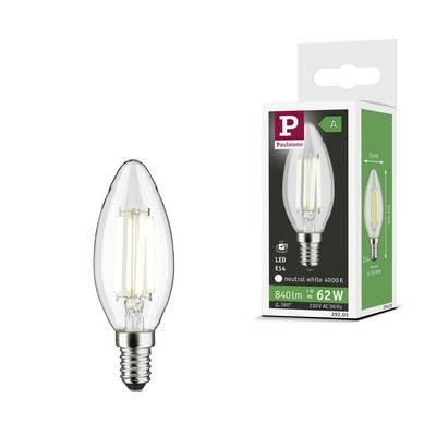Glühbirne LED E14, 6.2W, 840lm, neutralweiß 4000K. Verpackung zeigt Marke und Energieklasse A. Ideal für helle Beleuchtung.