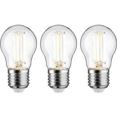Drei LED-Glühbirnen auf weißem Hintergrund. Jede Birne zeigt einen sichtbaren Glühfaden, was Energieeffizienz symbolisiert.