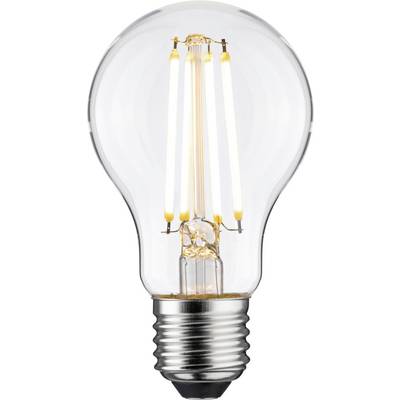 Glühbirne mit sichtbarem Filament, strahlt warmes Licht aus. E27-Sockel, geeignet für dekorative Beleuchtung.