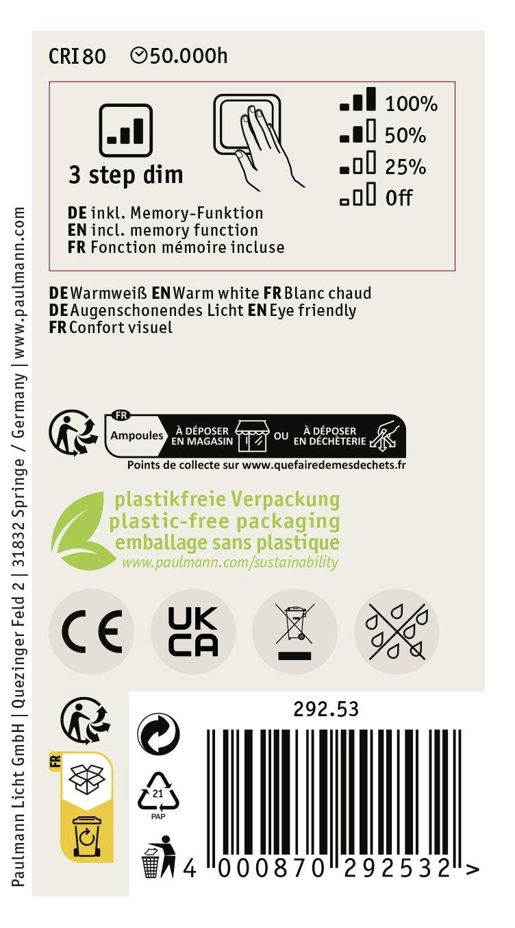 Paulmann 29253 LED EEK B (A - G) E27 Glühlampenform 8.2 W Warmweiß (Ø x H) 60 mm x 105 mm 1 St.-6