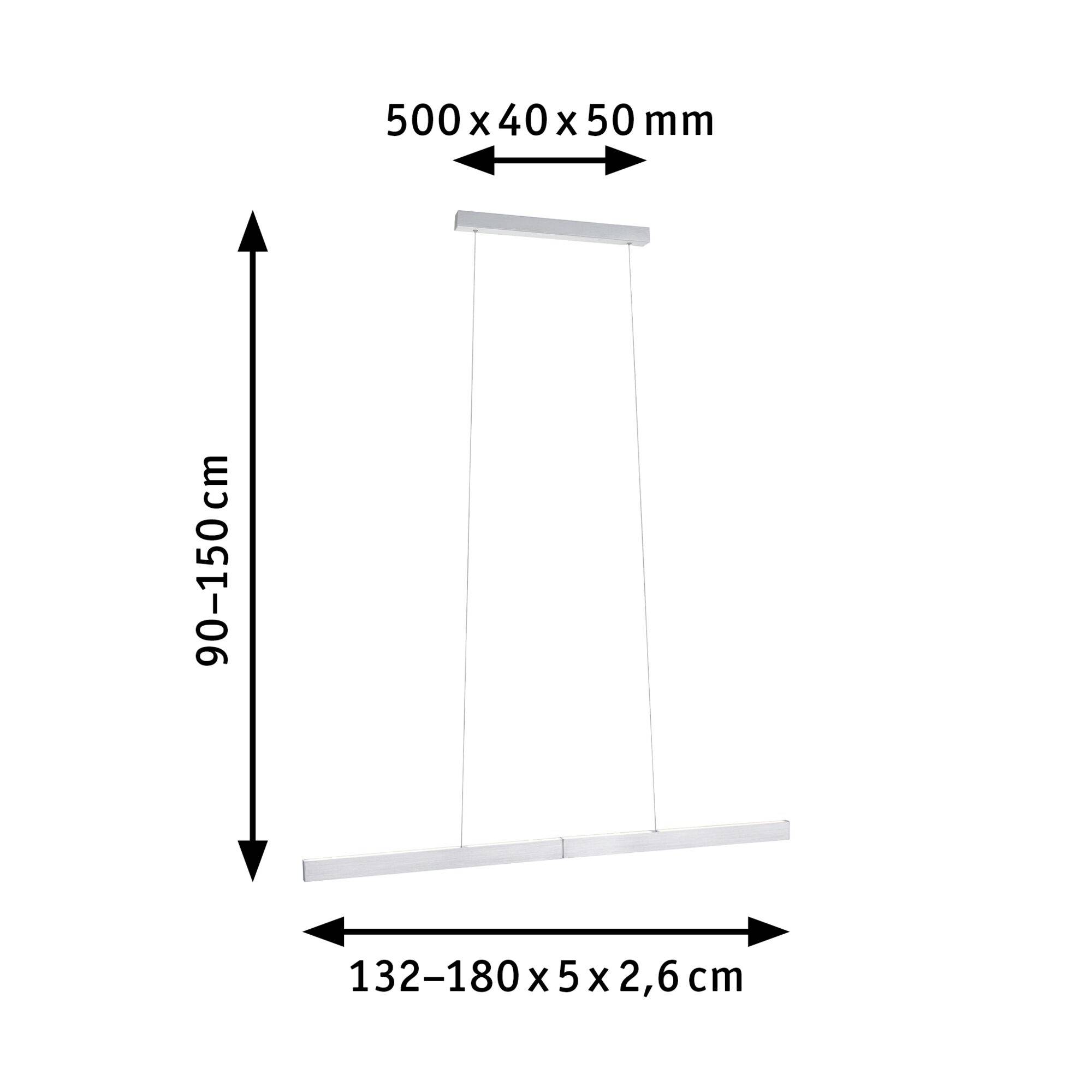 Hängelampe mit variabler Höhe von 90-150 cm und Balkenlänge von 132-180 cm, bestehend aus zwei Balken mit den Maßen 500 x 40 x 50 mm.