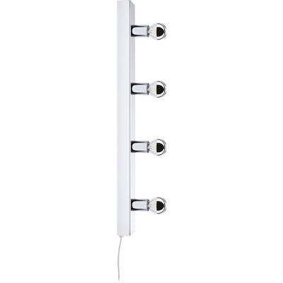 Vierstrahliger Wandstrahler mit schwenkbaren Leuchten auf einer vertikalen Metallleiste, modernes Design, mit Kabel.