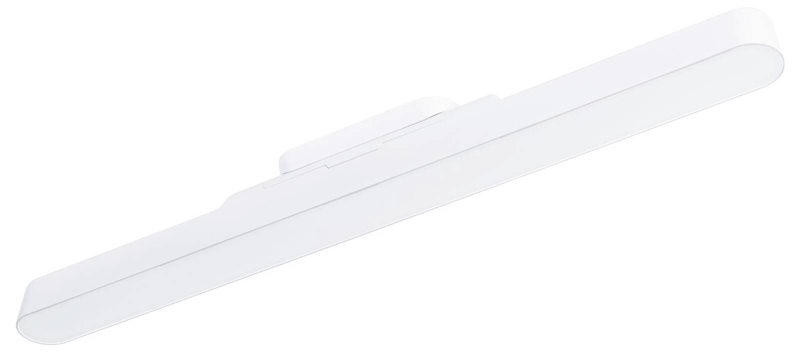 Ein weißes, längliches LED-Licht zur Wand- oder Spiegelmontage. Modernes und minimalistisches Design, ideal für Badezimmerbeleuchtung.