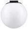 Eine weiße, kugelförmige Leuchte mit schwarzem Sockel, geeignet für Deckenmontage.