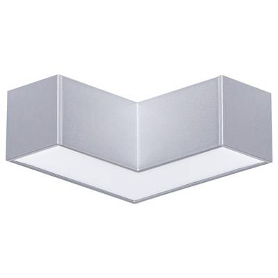 Graue, V-förmige LED-Deckenleuchte aus Metall mit weißer Unterseite.