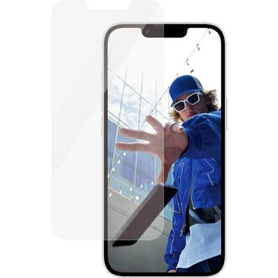 Ein Smartphone mit gehärtetem Displayschutz zeigt eine Person in blauer Kleidung und Sonnenbrille, die die Hand zur Kamera ausstreckt.