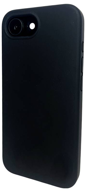 Schwarze Smartphone-Hülle aus Kunststoff mit Aussparungen für Kamera und Tasten, bietet Schutz für das Gerät.