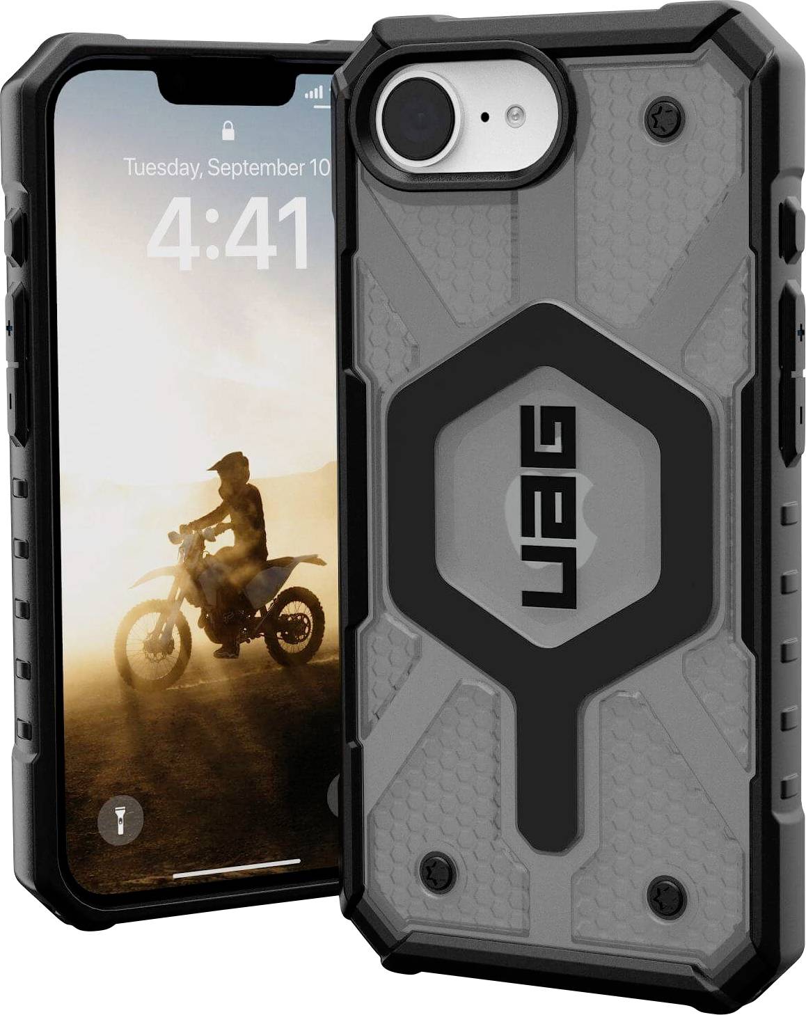 Urban Armor Gear Pathfinder Outdoorcase Apple iPhone 16e Grau, Transparent Induktives Laden, MagSafe kompatibel, Stoßfes...
