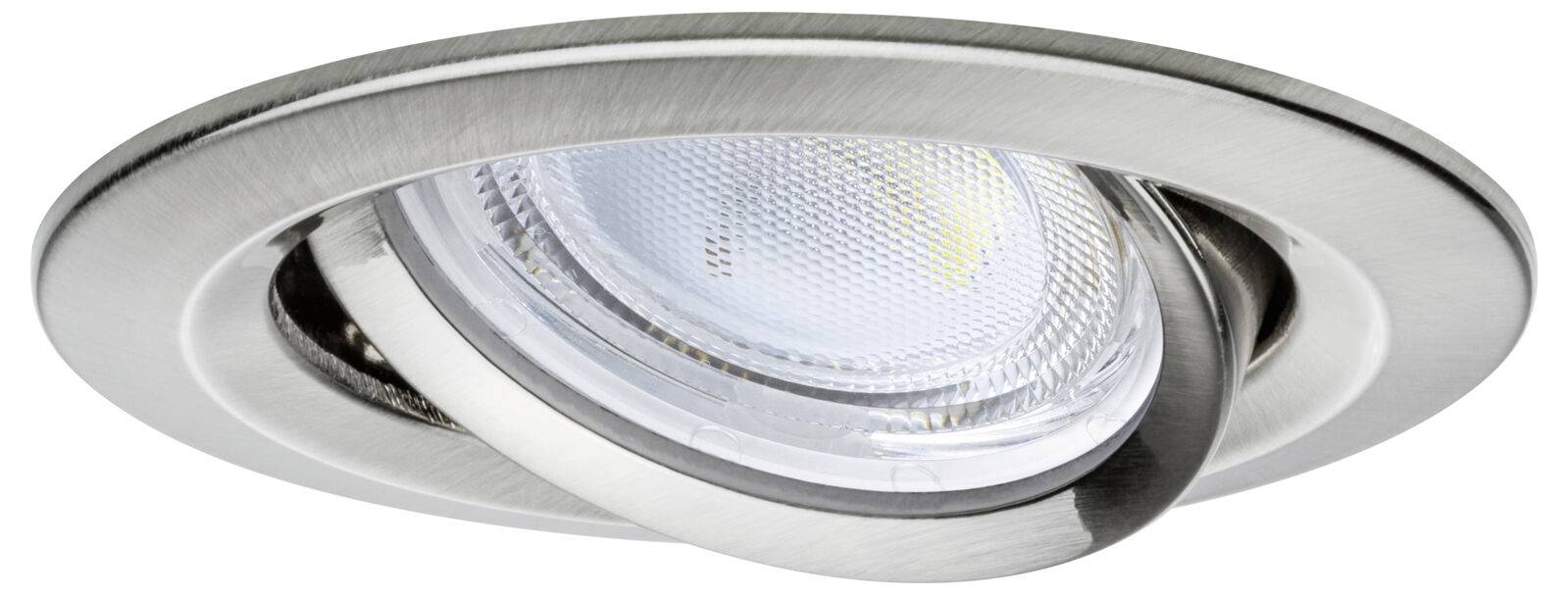 Runde, verstellbare Einbauleuchte aus gebürstetem Metall mit integriertem LED-Spot, geeignet für moderne Innenraumbeleuchtung.