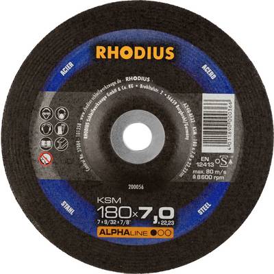 "Rhodius"-Trennscheibe für Stahl, 180 mm Durchmesser, 7,0 mm Dicke, Maximaldrehzahl 8600 U/min, Hersteller: Rhodius Schleifwerkzeuge.