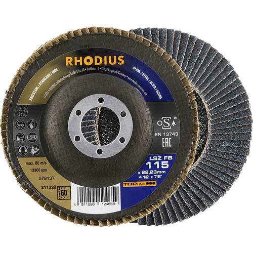 Rhodius 211328 Fächerschleifscheibe Durchmesser 115 mm Bohrungs-Ø 22.23 mm Edelstahl, Stahl 1 St.