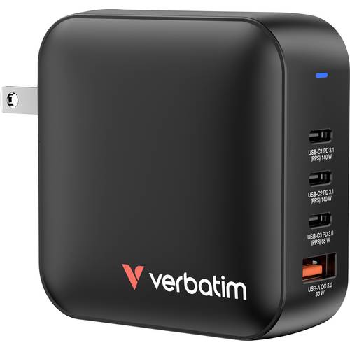 Verbatim Mini GaN Charger Reiseladeadapter 165 W 1x USB-A, 3x USB-C® USB PD, USB PD 3.1, QC 3.0 Schwarz Schnellladegerät...