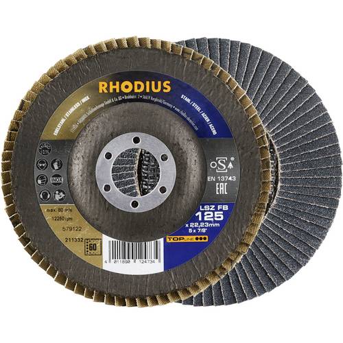 Rhodius 211332 Fächerschleifscheibe Durchmesser 125 mm Bohrungs-Ø 22.23 mm Edelstahl, Stahl 1 St.