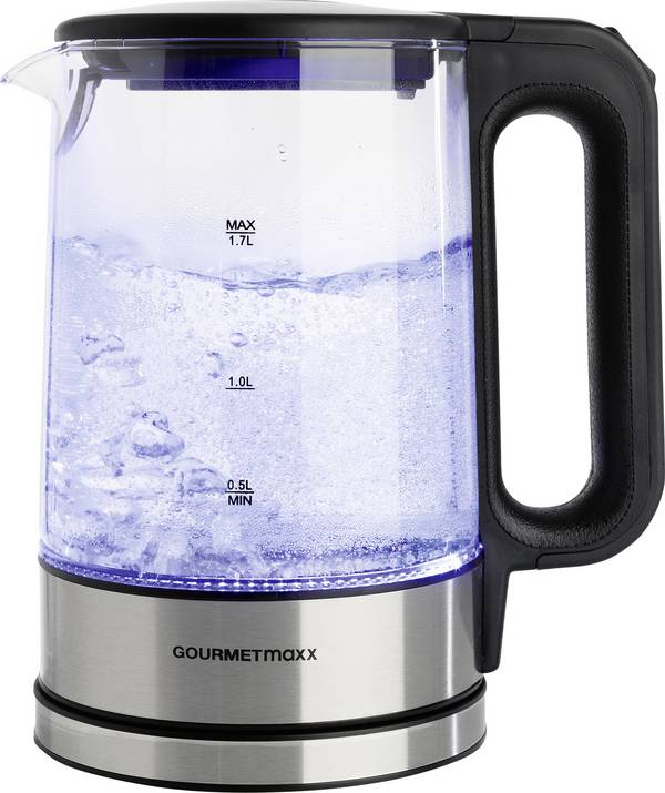 GourmetMaxx GOURMETmaxx Glas-Wasserkocher LED 1,7l 2200W Edelstahl/schwarz kabellos Wasserkocher kabelgebunden Schwarz/Edelstahl, Glas Fassungsvermögen: 1.7 l