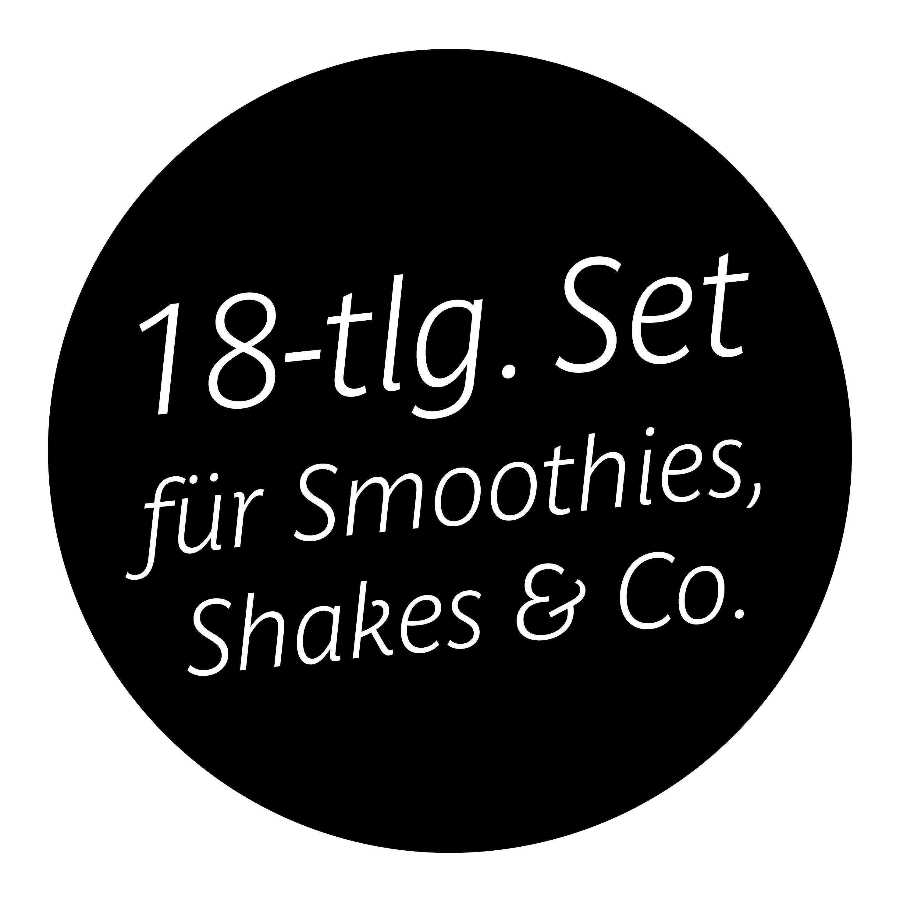 'Inklusive praktischem Entsafter-Aufsatz' – dieser Text in einem schwarzen Kreis beschreibt ein Produktmerkmal oder Zubehörteil.