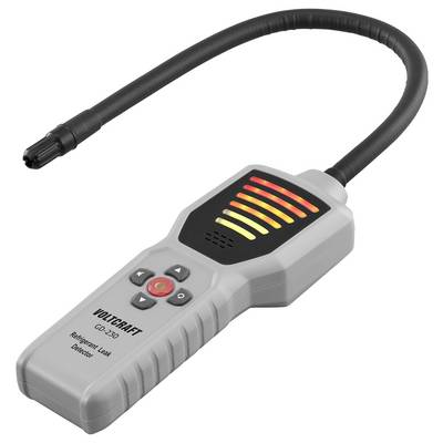 Ein tragbarer Leckagesuchgerät für Kältemittel mit einer flexiblen Sonde zeigt farbige LED-Balken, die den Grad der nachgewiesenen Gase anzeigen.