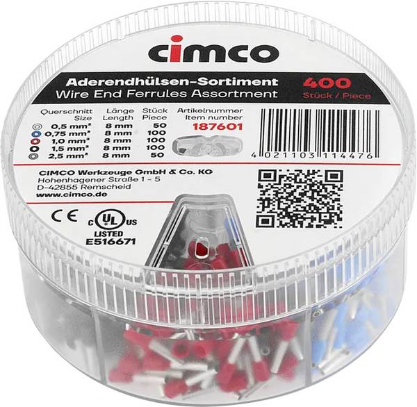 Cimco 187601 Aderendhülsen-Sortiment Teilisoliert 1 Set Dose