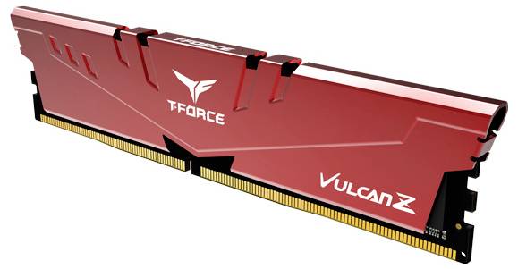 Roter T-FORCE Vulcan Z RAM-Riegel, typisches Computer-Hardware-Bauteil, dient zur Speichererweiterung in PCs.