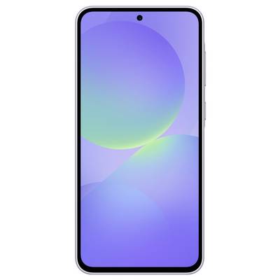 Ein modernes Smartphone mit weißem Rahmen und Frontkamera im oberen Bereich des Bildschirms vor einem farbigen, abstrakten Hintergrund.