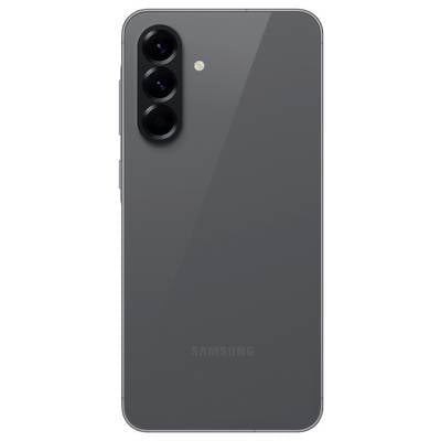 Schwarzes Smartphone-Rückseite mit drei Kameralinsen und Blitz in vertikaler Anordnung.