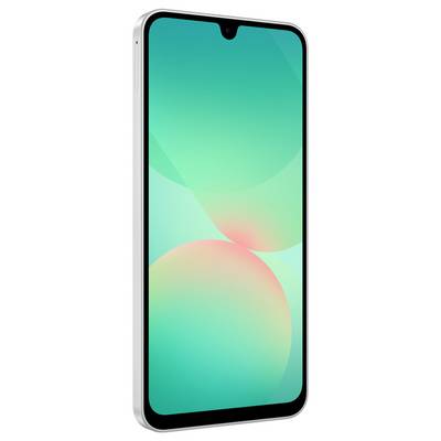 Ein Smartphone mit einem großen Display, abgerundeten Kanten und minimalistischer Vorderseite, in einem hellen Farbschema.