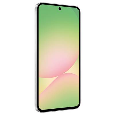 Ein modernes Smartphone mit einem großflächigen Display, das eine grüne und rosa Farbverlaufsanzeige zeigt.