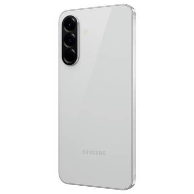 Ein modernes Smartphone mit drei Kameralinsen auf der Rückseite und einem eleganten, weißen Gehäuse.