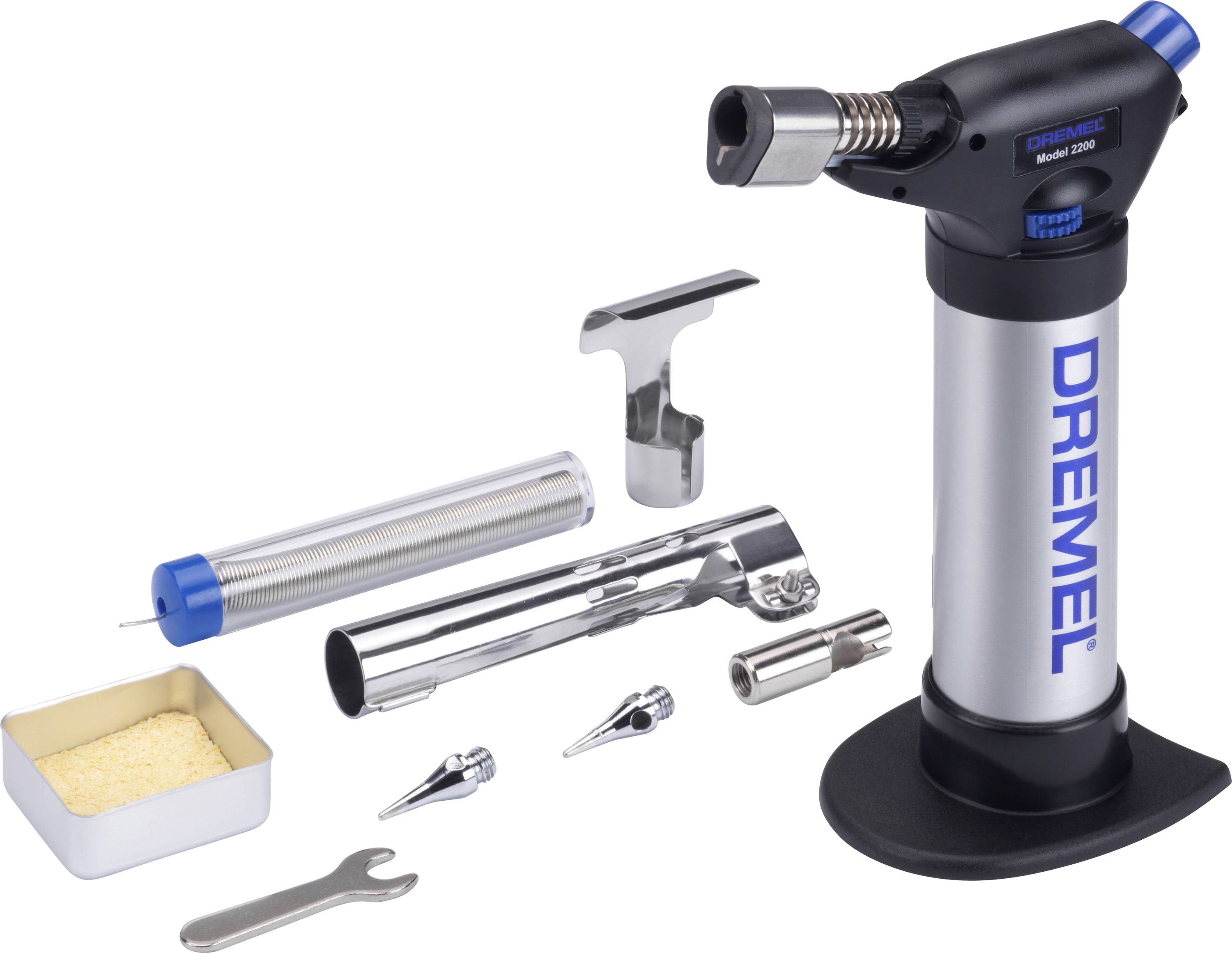 Dremel 2200-5 Versaflame Kit saldatore a gas Ugello aria calda, Punta di saldatura 550 - 1200 °C incl. accenditore piezo