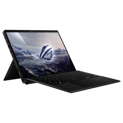 Ein Laptop mit einem abnehmbaren Bildschirm zeigt ein futuristisches Weltraummotiv auf dem Display. Das Gerät steht auf einem Tisch.