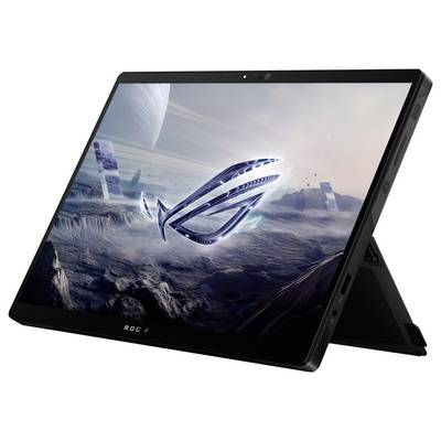 Tablet im Ständer-Modus mit futuristischem Weltraumthema auf dem Bildschirm. Das Design zeigt einen Planeten und geometrische Formen.