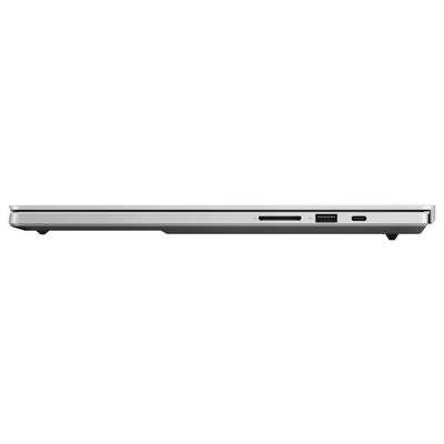 Seitenansicht eines geschlossenen Laptops mit mehreren Anschlüssen auf der linken Seite.