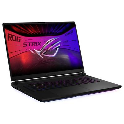 Ein Gaming-Laptop mit beleuchteter Tastatur und einem Bildschirm, der das Logo und den Schriftzug 'ROG Strix 2016' zeigt.