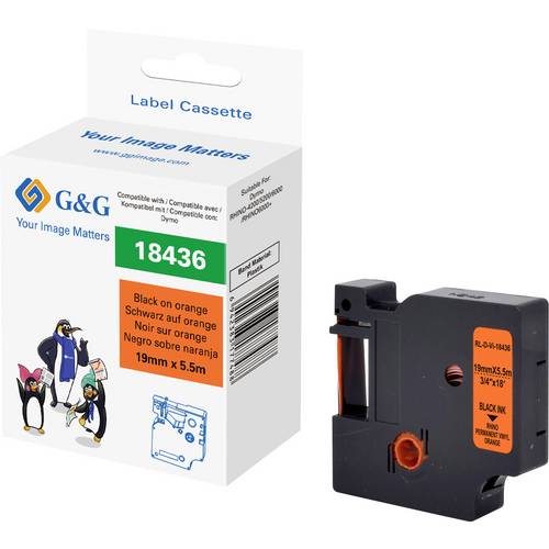 G&G Schriftband Vinyl Bandfarbe: Orange Schriftfarbe: Schwarz 19 mm 5.5 m