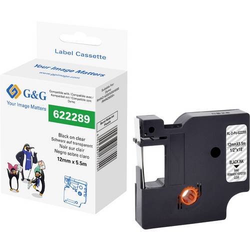 G&G Schriftband Polyester Bandfarbe: Transparent Schriftfarbe: Schwarz 12 mm 5.5 m