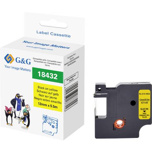 G&G Schriftband Vinyl Bandfarbe: Gelb Schriftfarbe: Schwarz 12 mm 5.5 m