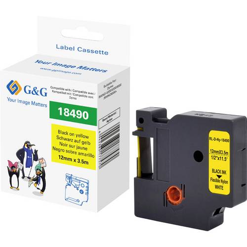G&G Schriftband Polyamid Bandfarbe: Gelb Schriftfarbe: Schwarz 12 mm 3.5 m