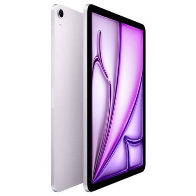 Ein modernes Tablet mit einem lilafarbenen Bildschirmdesign, Rückseite in Weiß. Zeigt elegante, geschwungene Linien.