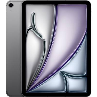 Ein Tablet mit einem abstrakten, mehrfarbigen Hintergrund, das stilvoll und modern wirkt. Das Gerät hat eine silberne Rückseite.